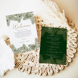 Pine & Gold Christmas Foliage Wedding Program