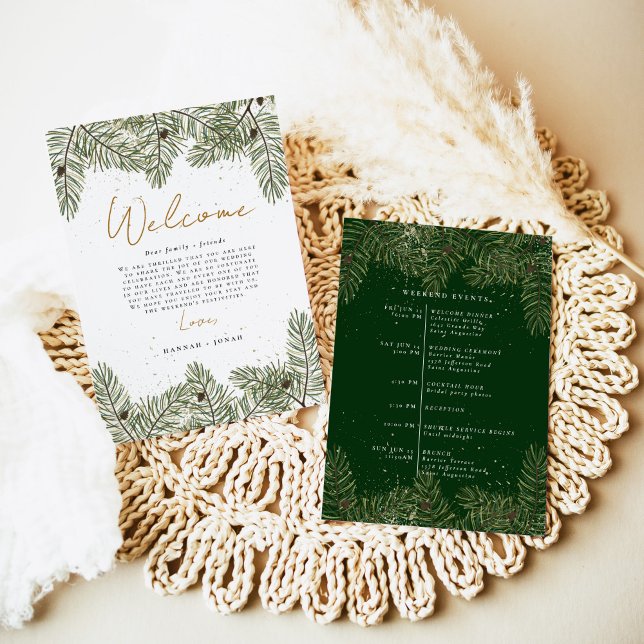 Pine & Gold Christmas Foliage Wedding Program (Creator Uploaded)