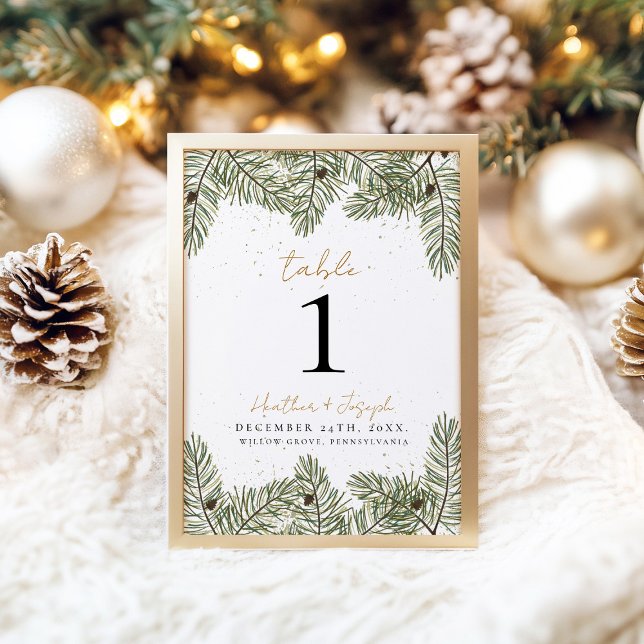 Pine & Gold Christmas Foliage Wedding  Table Number (Creator Uploaded)