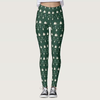 Pine Green Christmas Cat Fair Isle Leggings