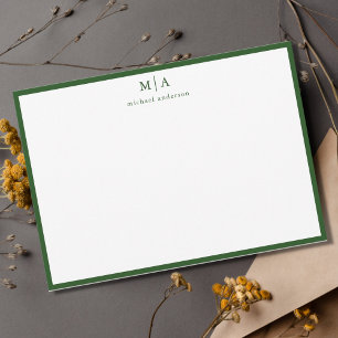 Pine Green Classic Border Monogram Correspondence  Card