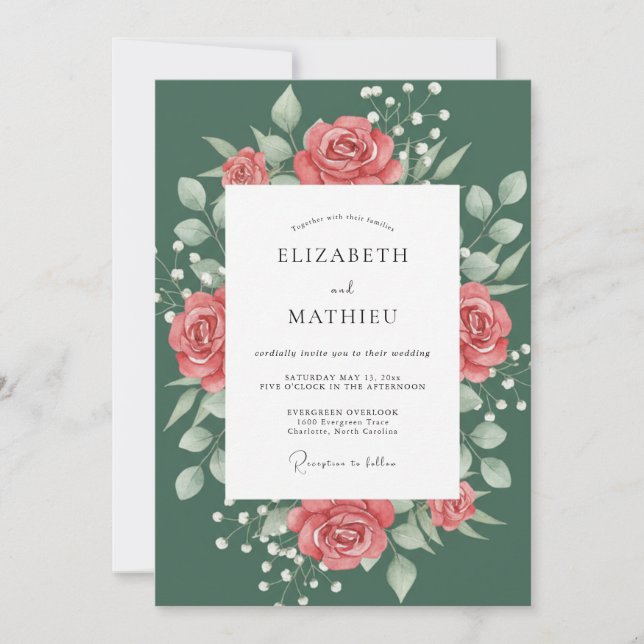 Pine Green Classic Botanical Wedding Invitation (Front)