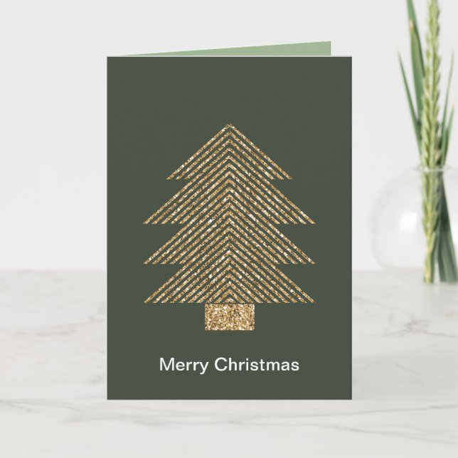 Pine Green Gold Glitzy Glitter Christmas Tree  Card (Front)