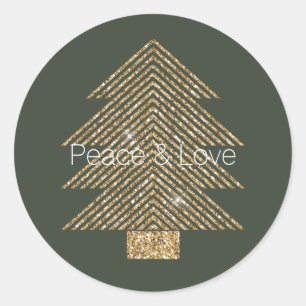Pine Green Gold Glitzy Glitter Christmas Tree     Classic Round Sticker