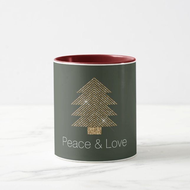 Pine Green Gold Glitzy Glitter Christmas Tree     Mug (Center)