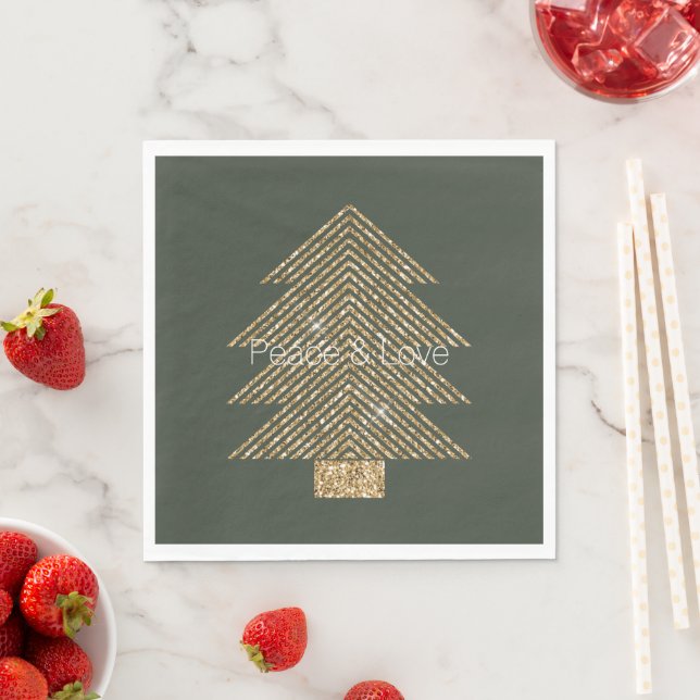 Pine Green Gold Glitzy Glitter Christmas Tree      Napkin (Insitu)