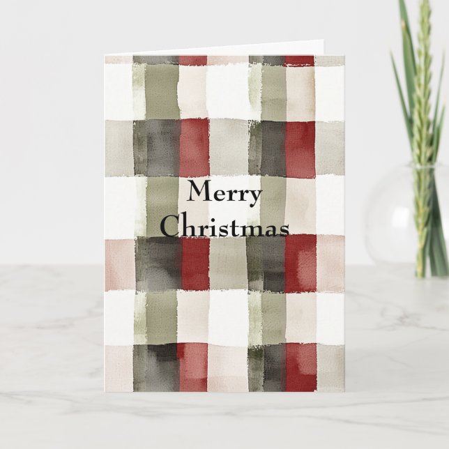 Pine Green Ivory Red Stripes Christmas Card (Front)