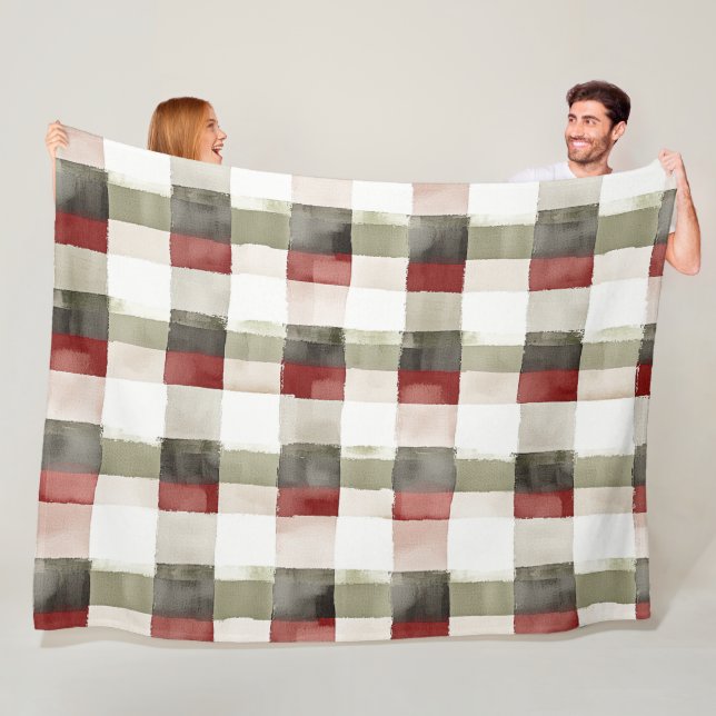 Pine Green Ivory Red Stripes Christmas Fleece Blanket (In Situ)