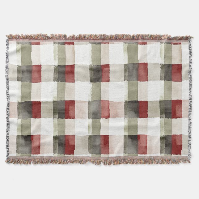 Pine Green Ivory Red Stripes Christmas Throw Blanket (Front)