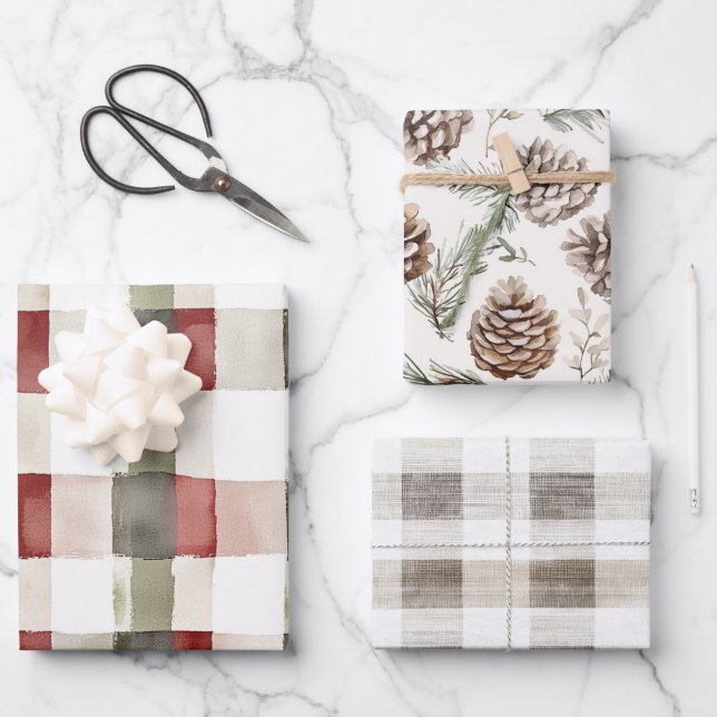 Pine Green Ivory Red Stripes Christmas Wrapping Paper Sheet (Front)