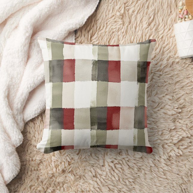 Pine Green Ivory Red Stripes  Cushion (Blanket)