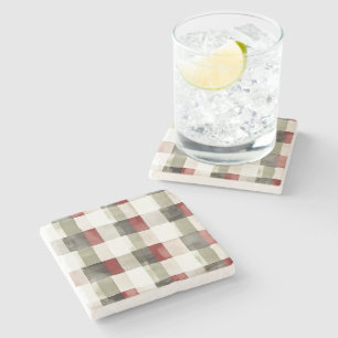 Pine Green Ivory Red Stripes  Stone Coaster