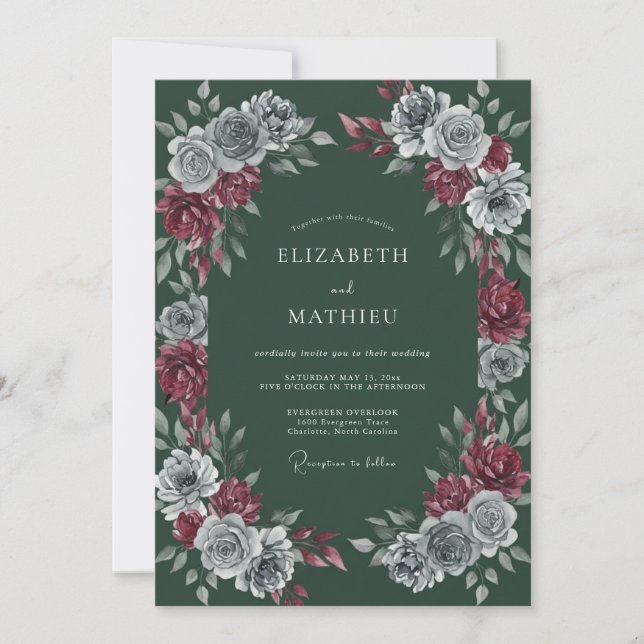 Pine Green Moody Winter Wedding Invitation (Front)