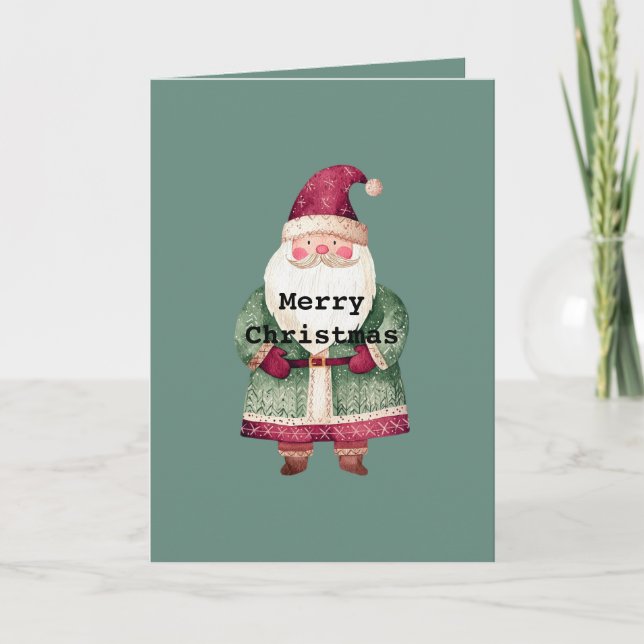 Pine Green Red Merry Christmas Santa Card (Front)