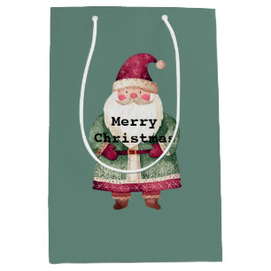 Pine Green Red Merry Christmas Santa Medium Gift Bag