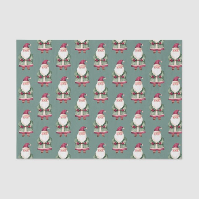 Pine Green Red Merry Christmas Santa Tissue Paper (Front)