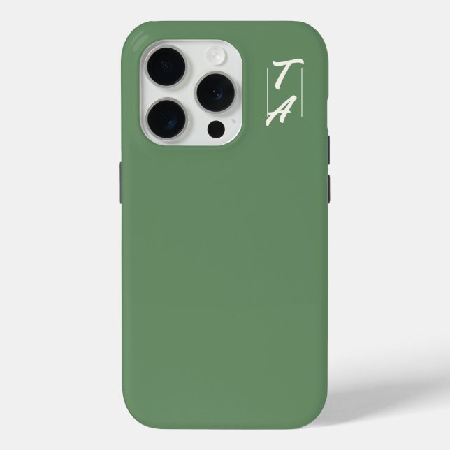 Pine Green Solid Colour White Initials Case-Mate iPhone Case (Back)