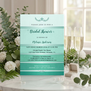  Pine Green Striped Tone on Tone Bridal Shower Invitation