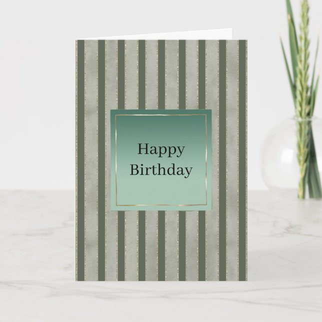 Pine Green Stripes Stripes Birthday Card (Front)