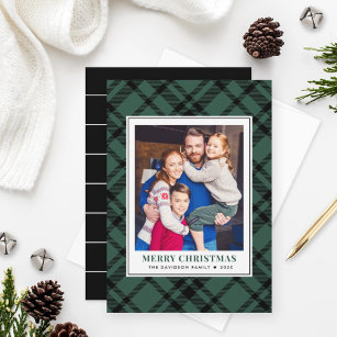 Pine Green Tartan Plaid Merry Christmas Photo Holiday Card