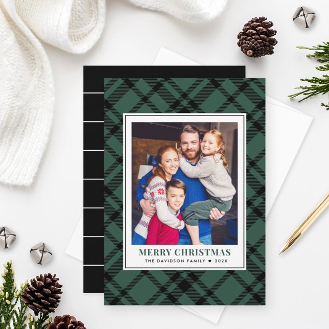 Pine Green Tartan Plaid Merry Christmas Photo Holiday Card (Creator Uploaded)