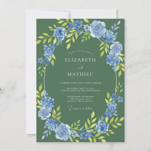 Pine Green Vibrant Botanical Wedding Invitation (Front)