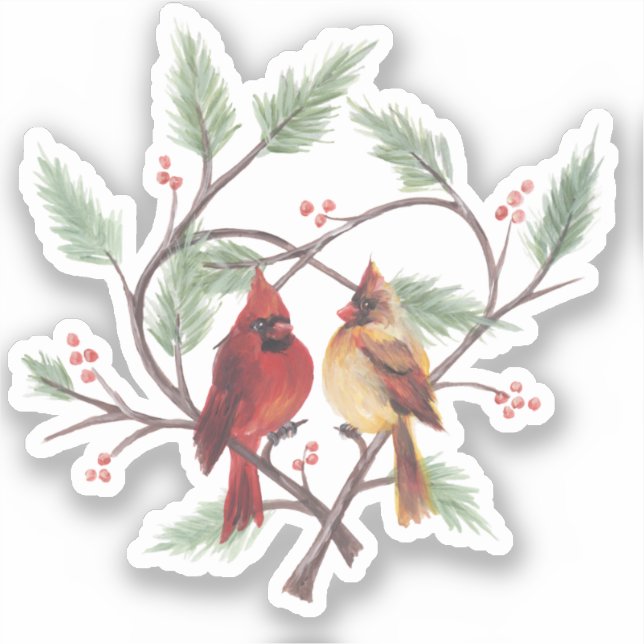 Pine Heart Cardinal Vinyl Sticker (Front)