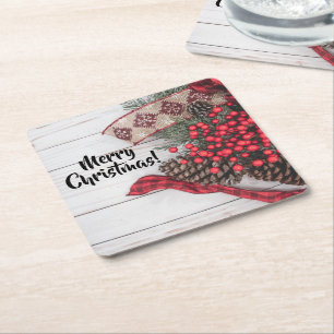 Pine & Holly Collection Square Paper Coaster
