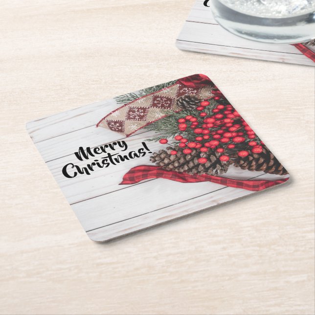 Pine & Holly Collection Square Paper Coaster (Angled)