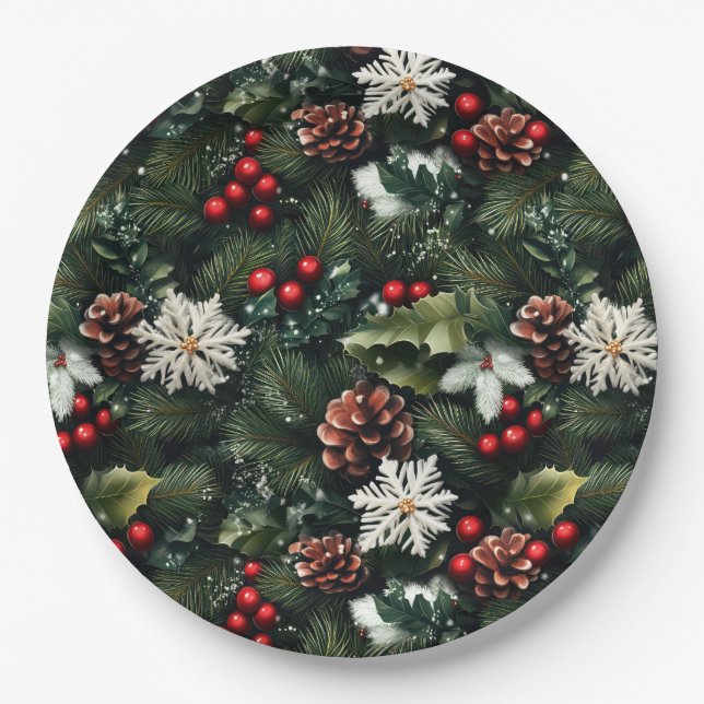 Pine & Holly Harmony Paper Plate (Front)