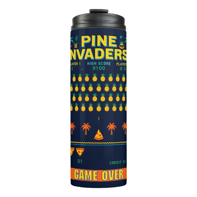 Pine Invaders-Pineapple Empire Retro Games Series Thermal Tumbler (Front)