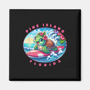 Pine Island Florida Cute Surfing Girl Sea Turtle Magnet