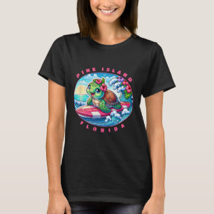 Pine Island Florida Cute Surfing Girl Sea Turtle T-Shirt