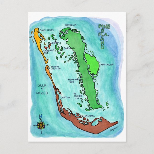 Pine Island Sanibel Captiva Islands Florida Map Postcard (Front)