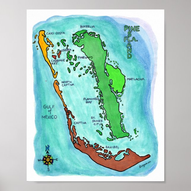 Pine Island Sanibel Captiva Islands Florida Map Poster (Front)