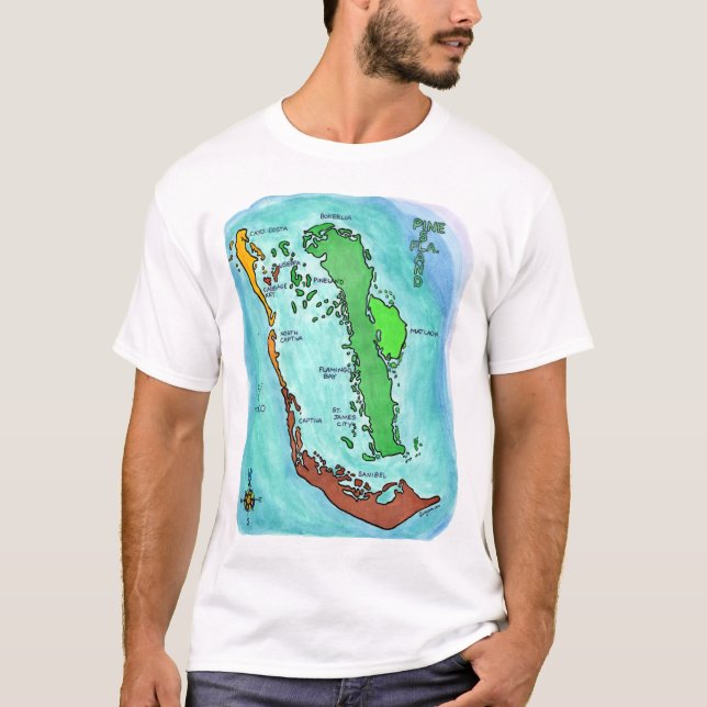 Pine Island Sanibel Captiva Islands Florida Map T-Shirt (Front)