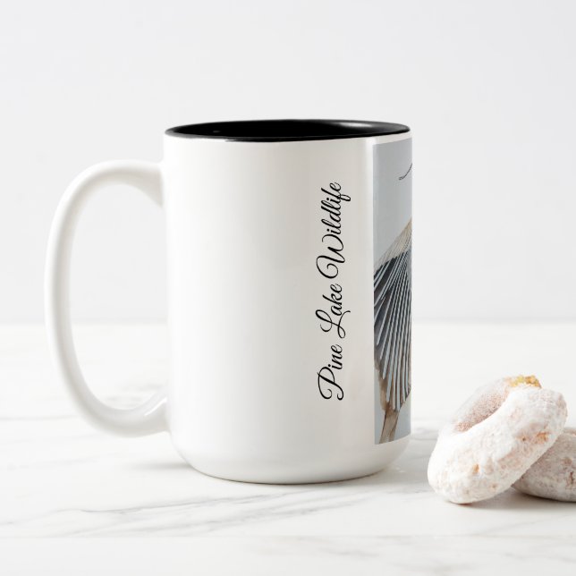 Pine Lake Artist Great Blue Heron Two-Tone Coffee Mug (With Donut)