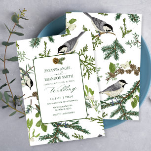 Pine leaves bird wedding invitation