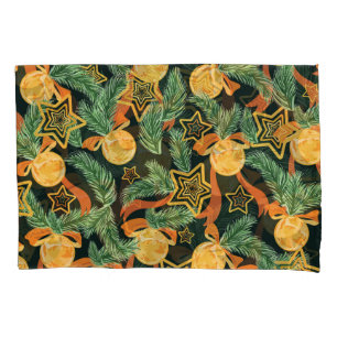 Pine leaves, stars: festive pattern pillowcase