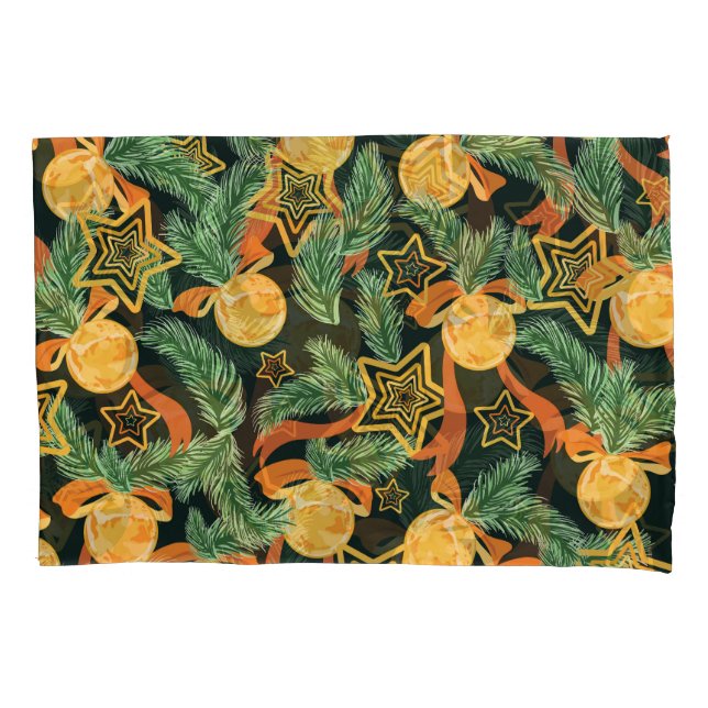 Pine leaves, stars: festive pattern pillowcase (Front)