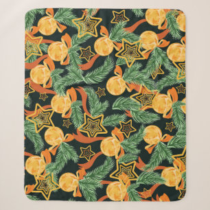 Pine leaves, stars: festive pattern sherpa blanket