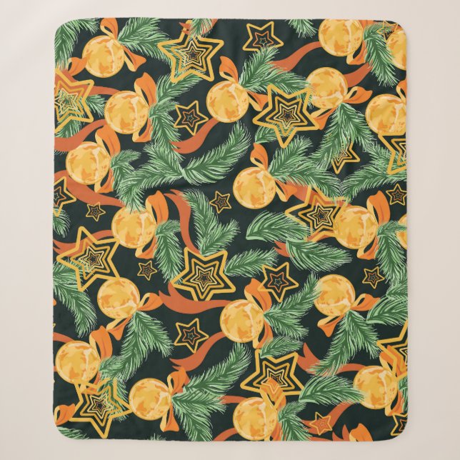 Pine leaves, stars: festive pattern sherpa blanket (Front)
