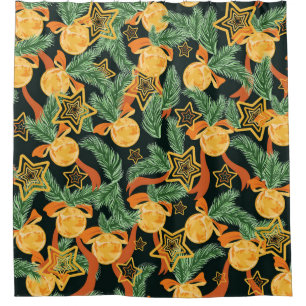 Pine leaves, stars: festive pattern shower curtain