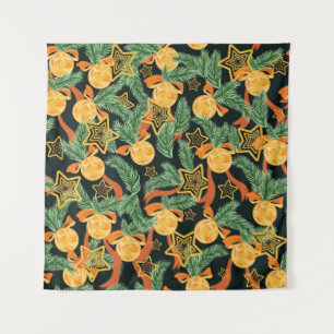 Pine leaves, stars: festive pattern tapestry