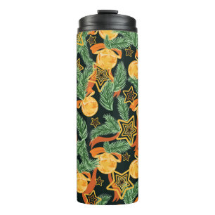 Pine leaves, stars: festive pattern thermal tumbler