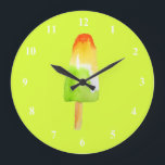 Pine Lime popsicle pop art cute food Large Clock<br><div class="desc">Cute pine lime ice-block popsicles watercolor illustration. For popsicle lovers everywhere. Cute Summer design. Pop art pink and girly. Foodie art.</div>
