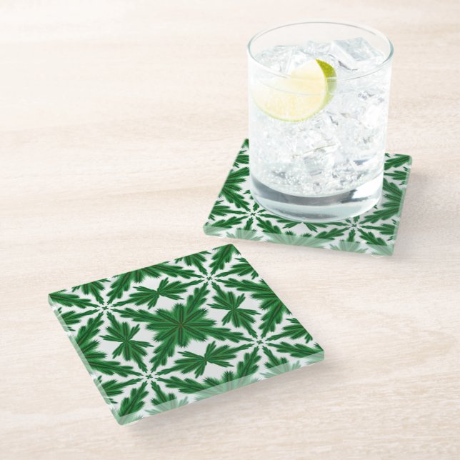 Pine Mandala Glass Coaster (Angled)