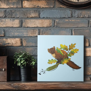 Pine Marten Autumn Leaves Ceramic Tile