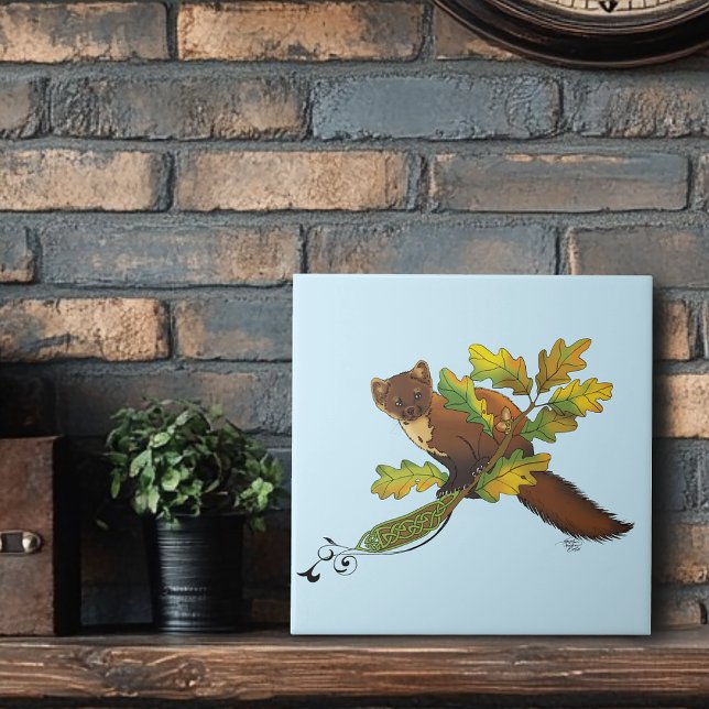 Pine Marten Autumn Leaves Ceramic Tile (Creator Uploaded)