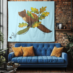Pine Marten Autumn Leaves Tapestry